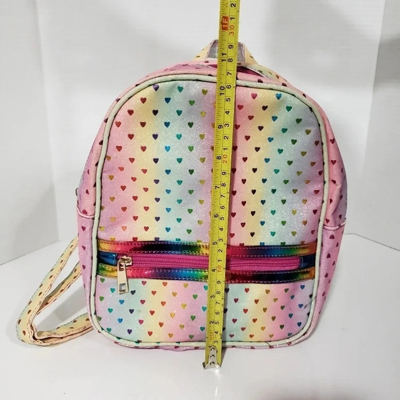 Olivia Miller Rainbow Colored Shimmer with Hearts  Young Girls Backpack. - Picture 5 of 6
